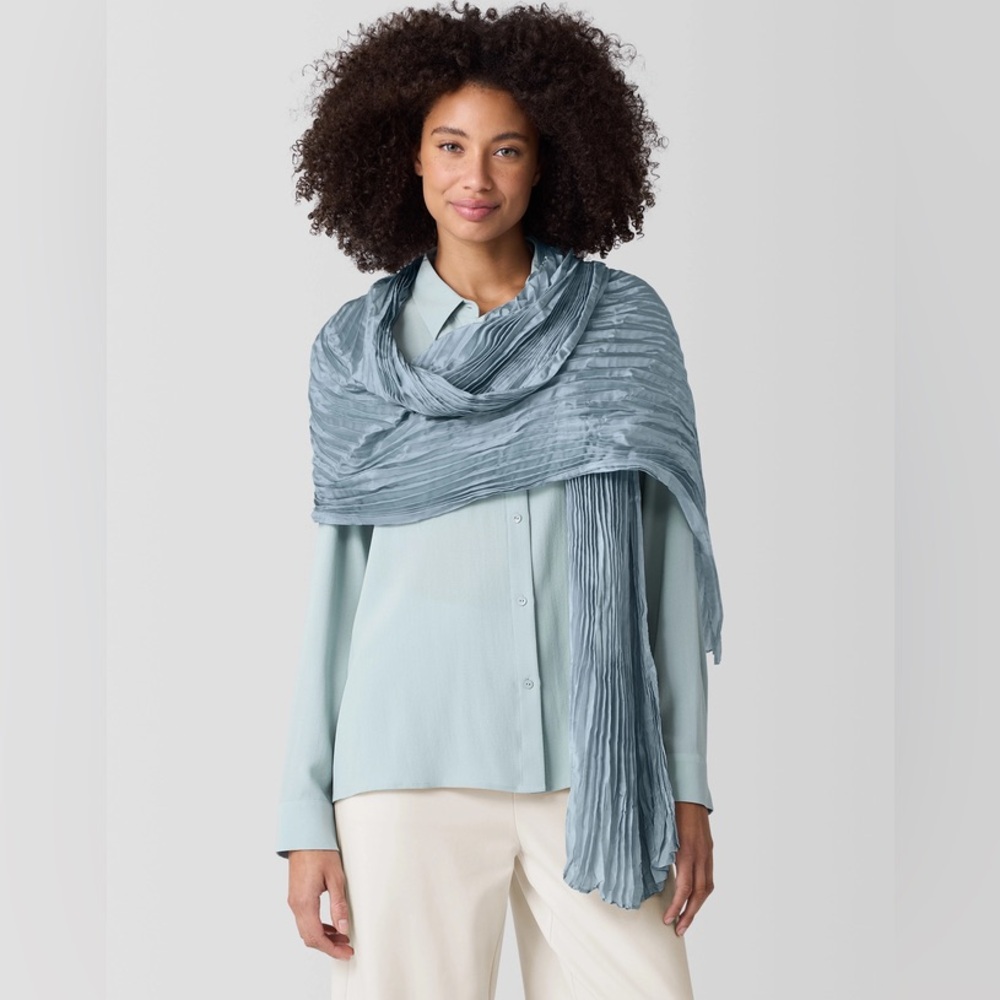 Eileen Fisher Pale Blue Crinkled Wrap Scarf